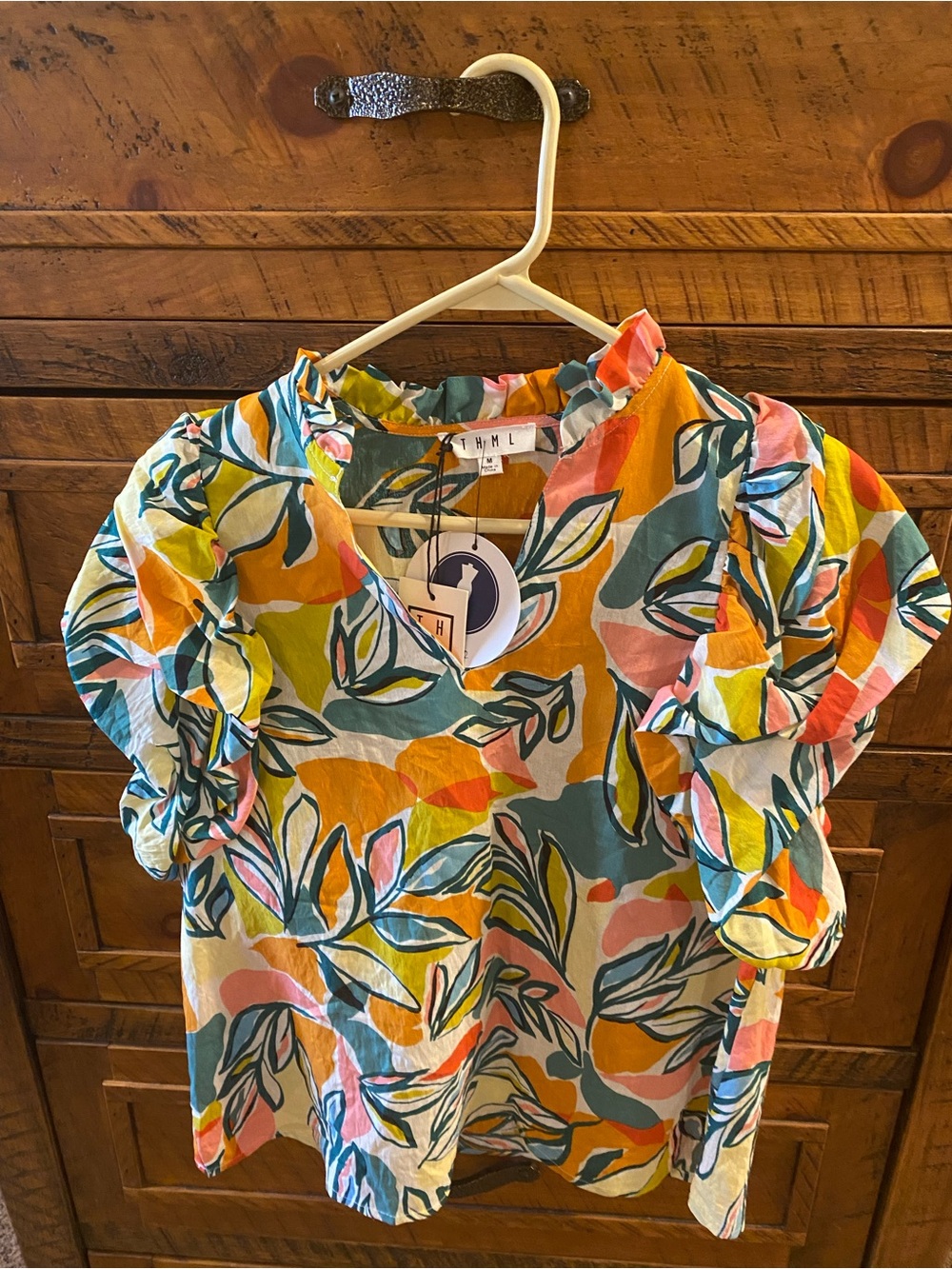 THML floral ruffle sleeve top